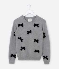 Suéter Infantil em Tricô com Laços Contrastantes - Tam 5 a 14 Anos