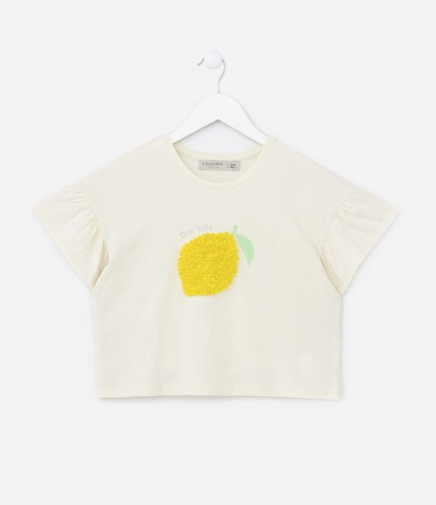 Blusa Curta Infantil com Bordado Limãozinho - Tam 5 a 14 Anos