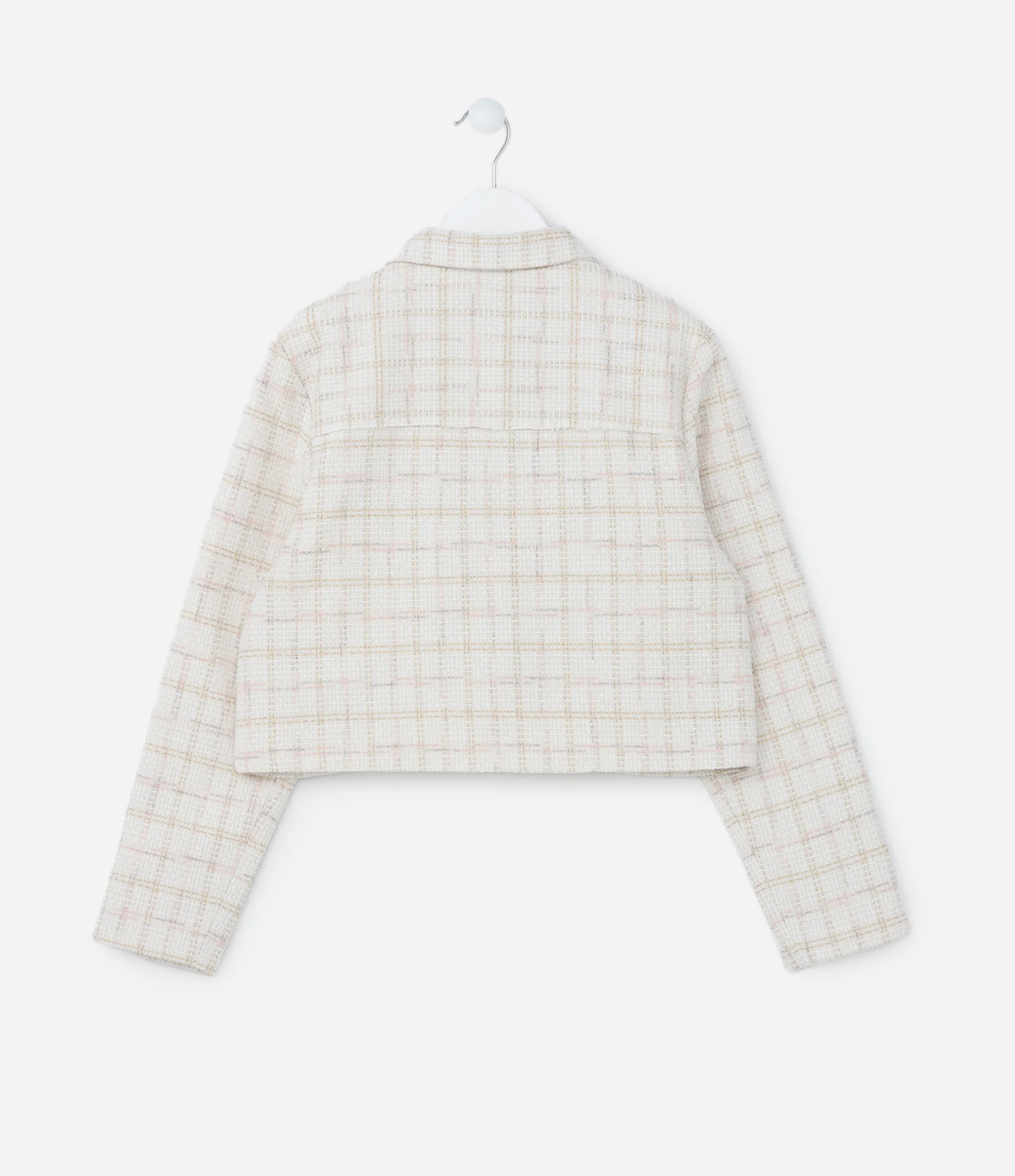 Jaqueta em Tweed com Gola Polo e Botões com Abelinhas -Tam 5 a 14 Anos Off White 2