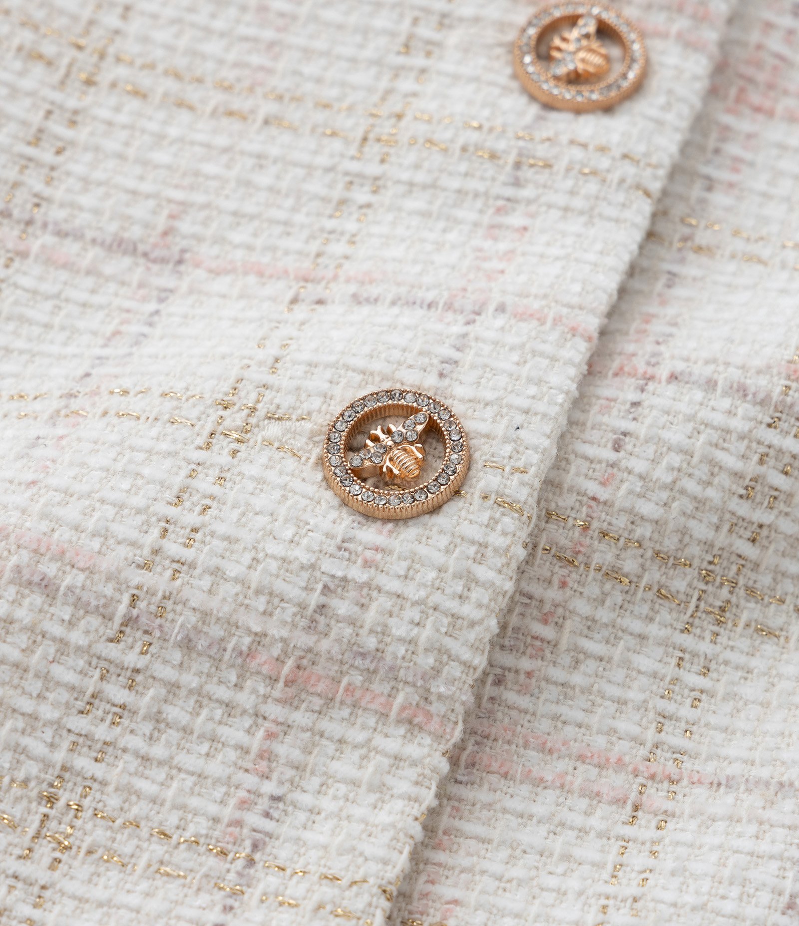 Jaqueta em Tweed com Gola Polo e Botões com Abelinhas -Tam 5 a 14 Anos Off White 4