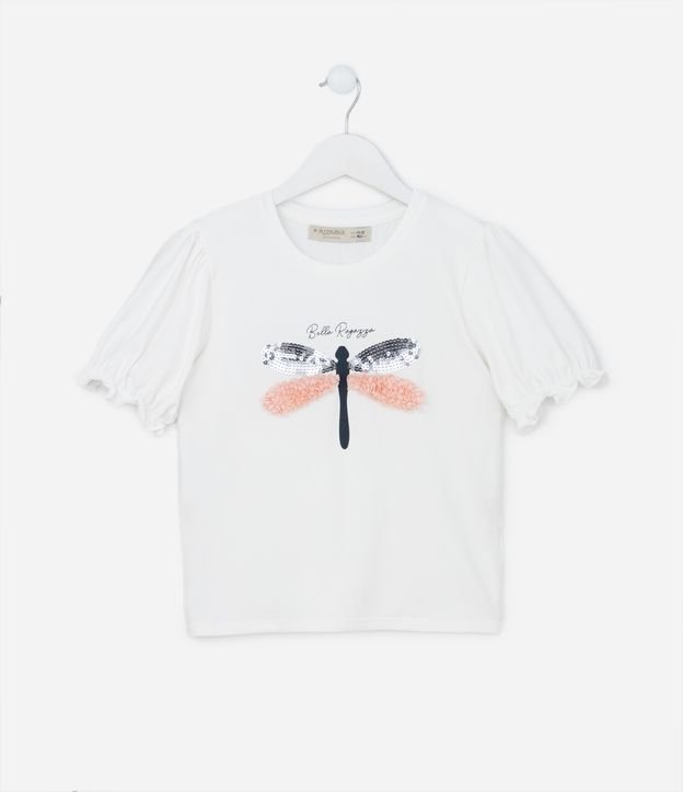 Blusa Infantil com Bordado de Libélula - Tam 5 a 14 Anos