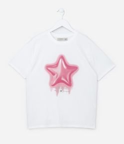 Camiseta Comfort Infantil com Estampa Estrela 3D - Tam 7 a 14 Anos