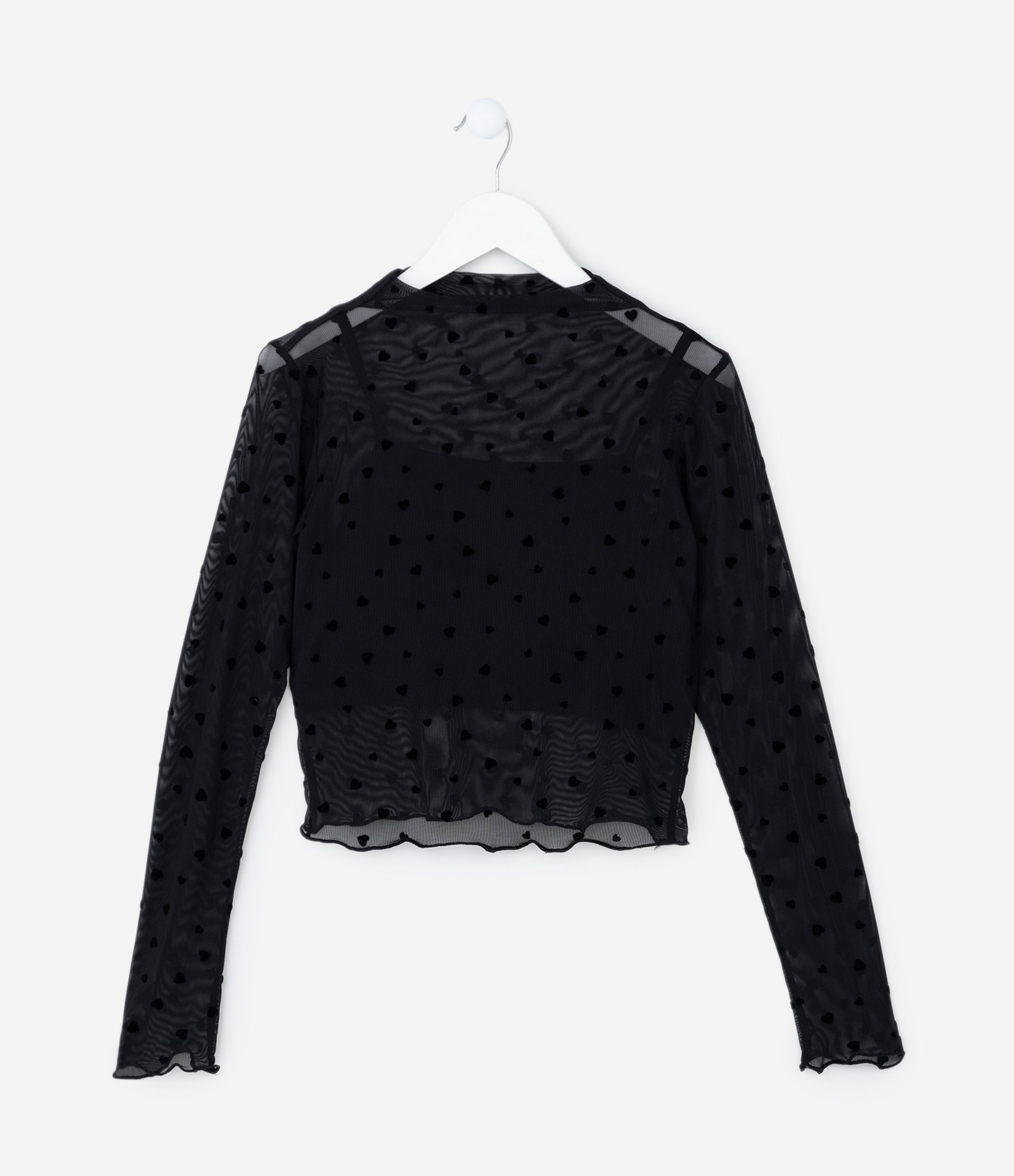 Blusa Infantil em Tule com Sobreposição - Tam 5 a 14 Anos Preto 1