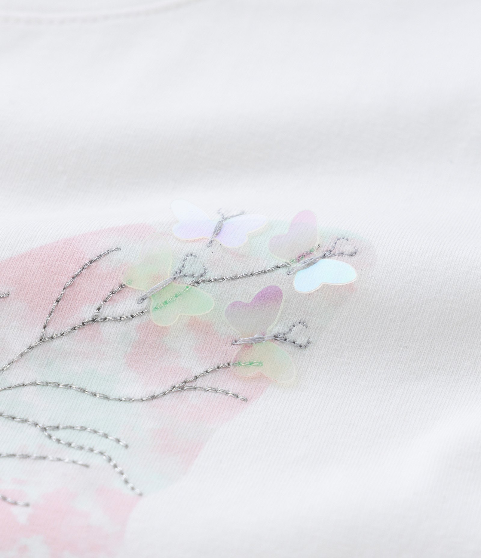 Camiseta Curta Infantil com Bordado Borboleta - Tam  5 a 14 Anos Branco Neve 3