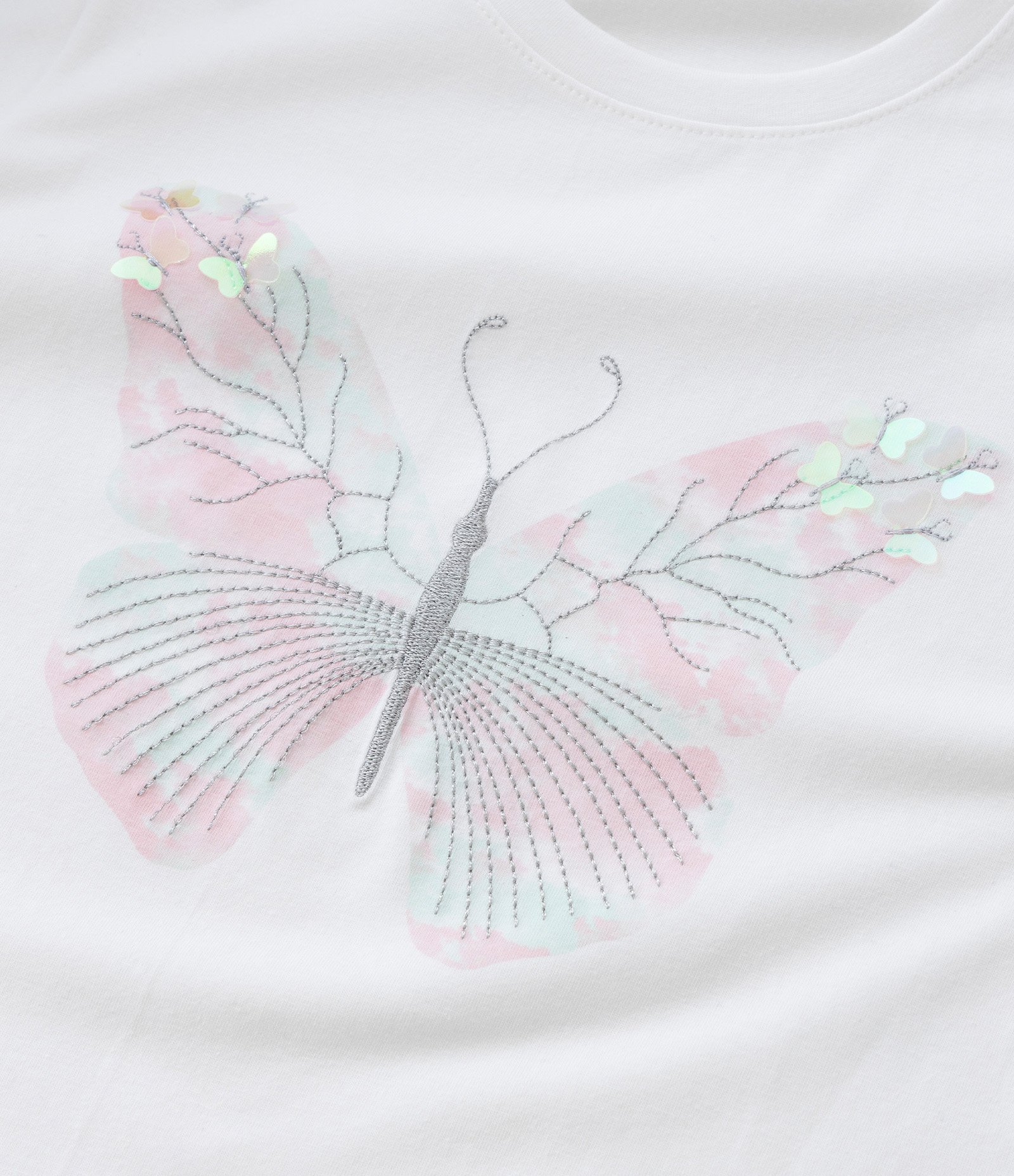 Camiseta Curta Infantil com Bordado Borboleta - Tam  5 a 14 Anos Branco Neve 4