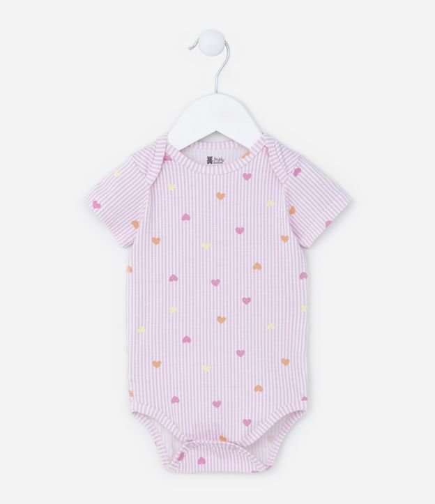 Body Infantil com Estampa Listras e Corações - Tam 0 a 18 meses