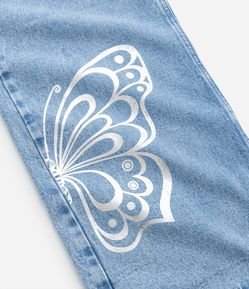 Calça Wide Leg Infantil em Jeans com Borboletas Estampadas - Tam 5 a 14 anos