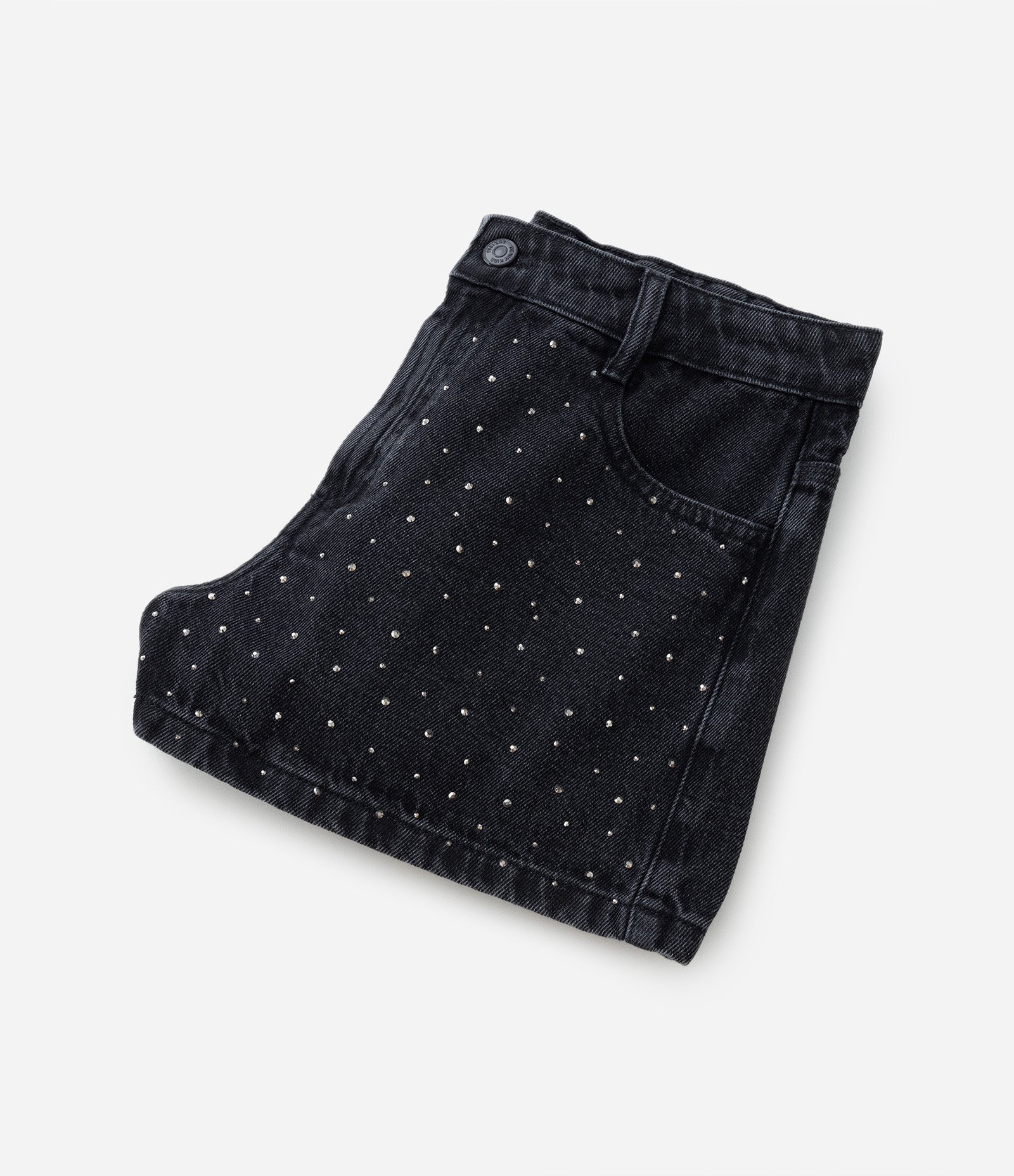 Short Cintura Alta Infantil em Jeans Aplicação de Strass - Tam 5 a 14 Anos Preto 4