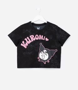 Camiseta Curta Infantil com Estampa da Kuromi - Tam 5 a 14 Anos
