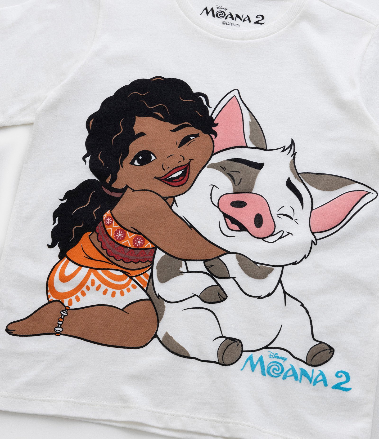 Camiseta Infantil com Estampa da Moana e Porquinho - Tam 4 a 12 Anos Branco Neve 5