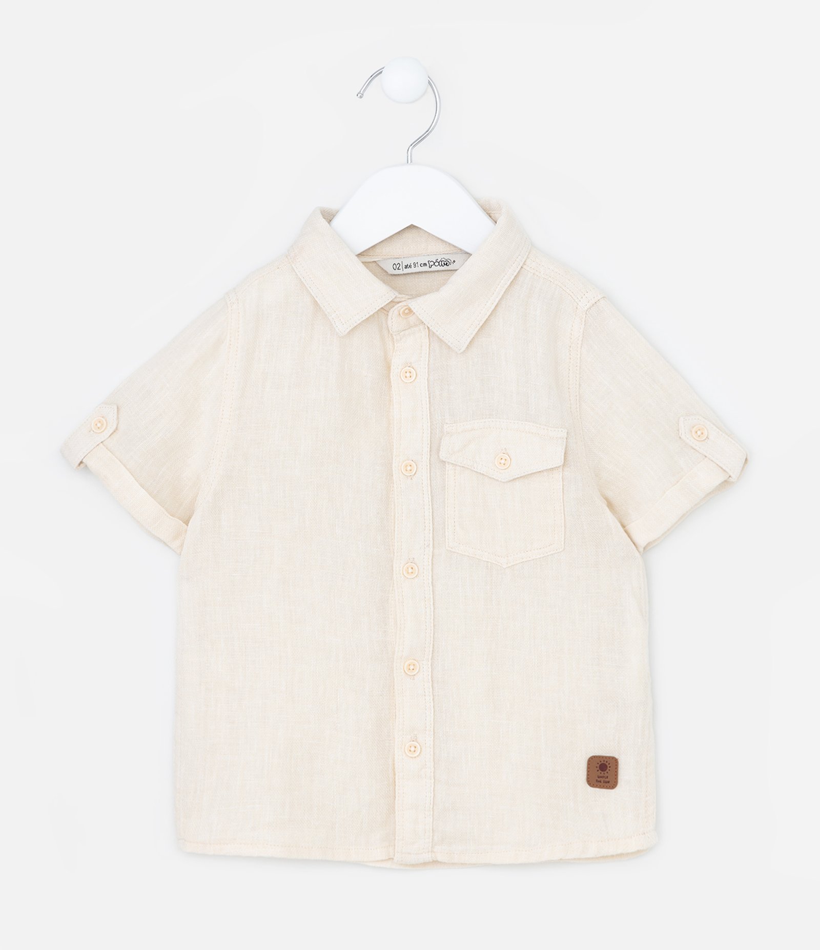 Camisa Infantil em Viscolinho com Bolsinho - Tam 1 a 4 Anos Bege 1