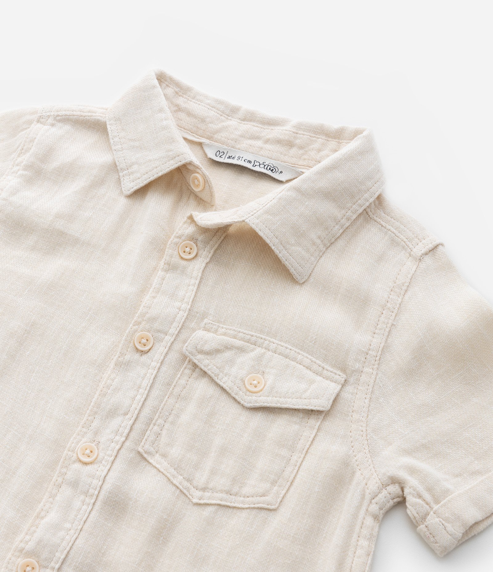 Camisa Infantil em Viscolinho com Bolsinho - Tam 1 a 4 Anos Bege 7
