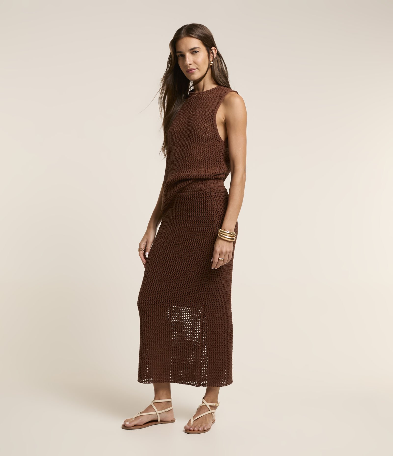 Saia Midi Tricot Texturizada Marrom 1