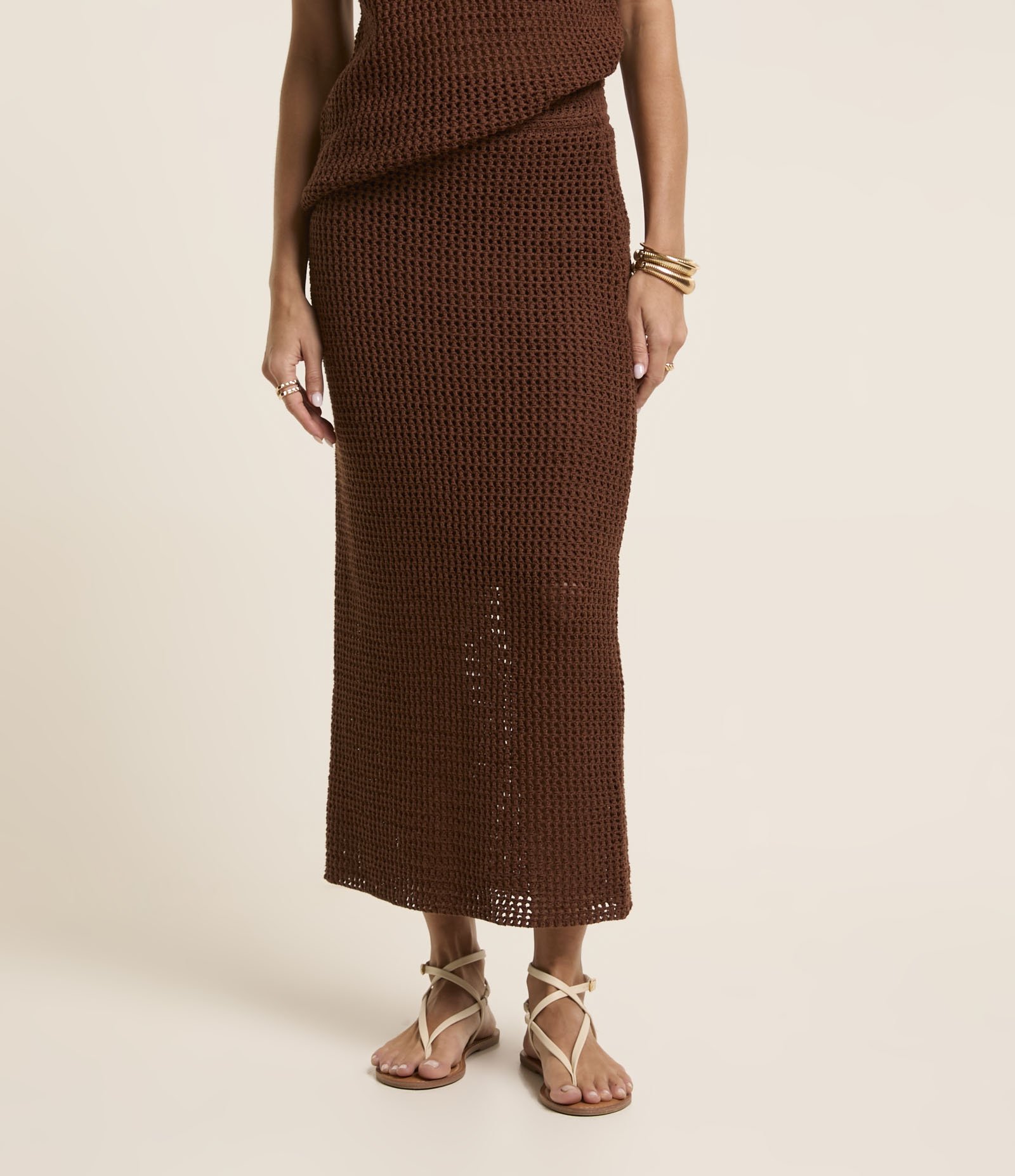 Saia Midi Tricot Texturizada Marrom 3