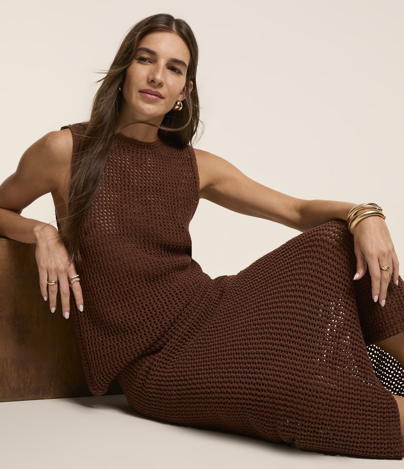 Saia Midi Tricot Texturizada Marrom 6