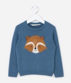 Suéter Infantil em Tricô com Estampa de Raposa Peludinha com Orelhinhas Interativa - Tam 1 a 5 Anos