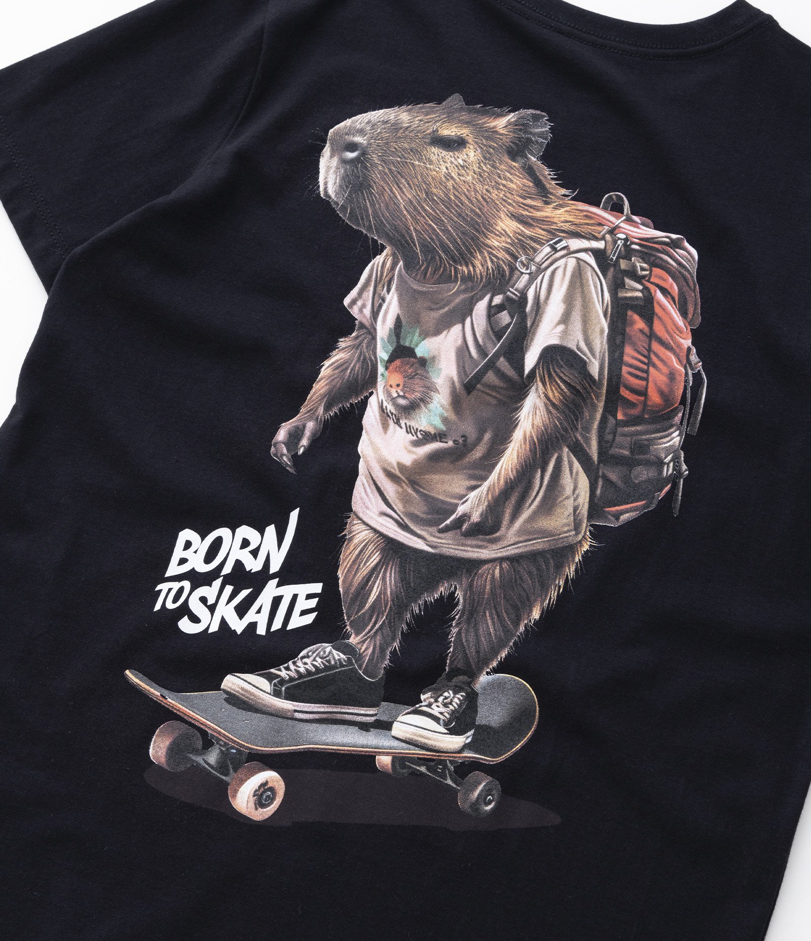 Camiseta Infantil com Estampa de Capivara Skatista - Tam 5 a 14 anos Preto 5