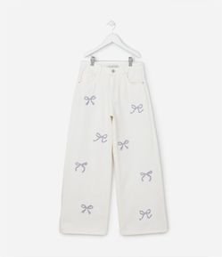 Calça Wide Leg Infantil com Bordado de Laços - Tam 5 a 14 Anos