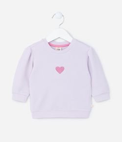 Blusão Infantil em Modal com Estampa Bordada de Coração - Tam 0 a 18 meses