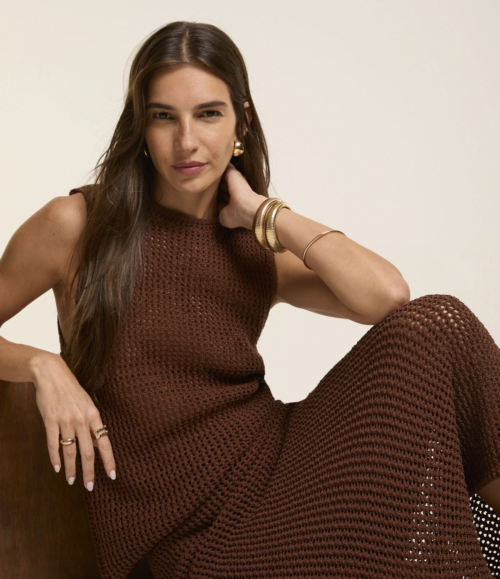 Blusa sem Manga em Crochê com Texturas Marrom 1