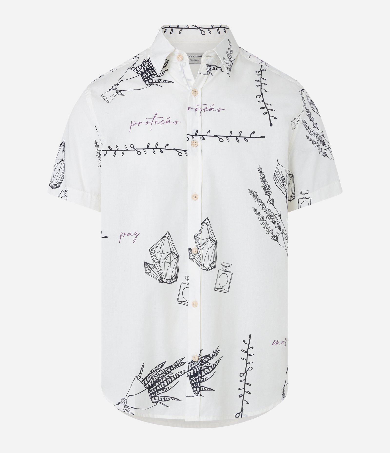 Camisa Regular em Voil com Estampa Ícones em Fine Line e Lettering Branco 5
