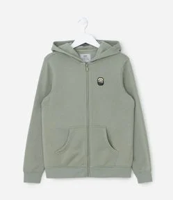 Jaqueta Infantil em Moletom com Patch e Capuz - Tam 5 a 14 anos