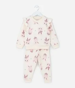 Conjunto Infantil em Matelassê com Estampa Coelha - Tam 1 a 5 Anos