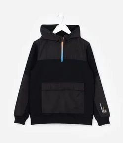 Casaco Infantil em Moletom com Zíper Contrastante - Tam 5 a 14 Anos