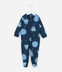 Macacão Infantil em Suedine com Pé e Estampa Fazendinha - Tam RN a 24 meses