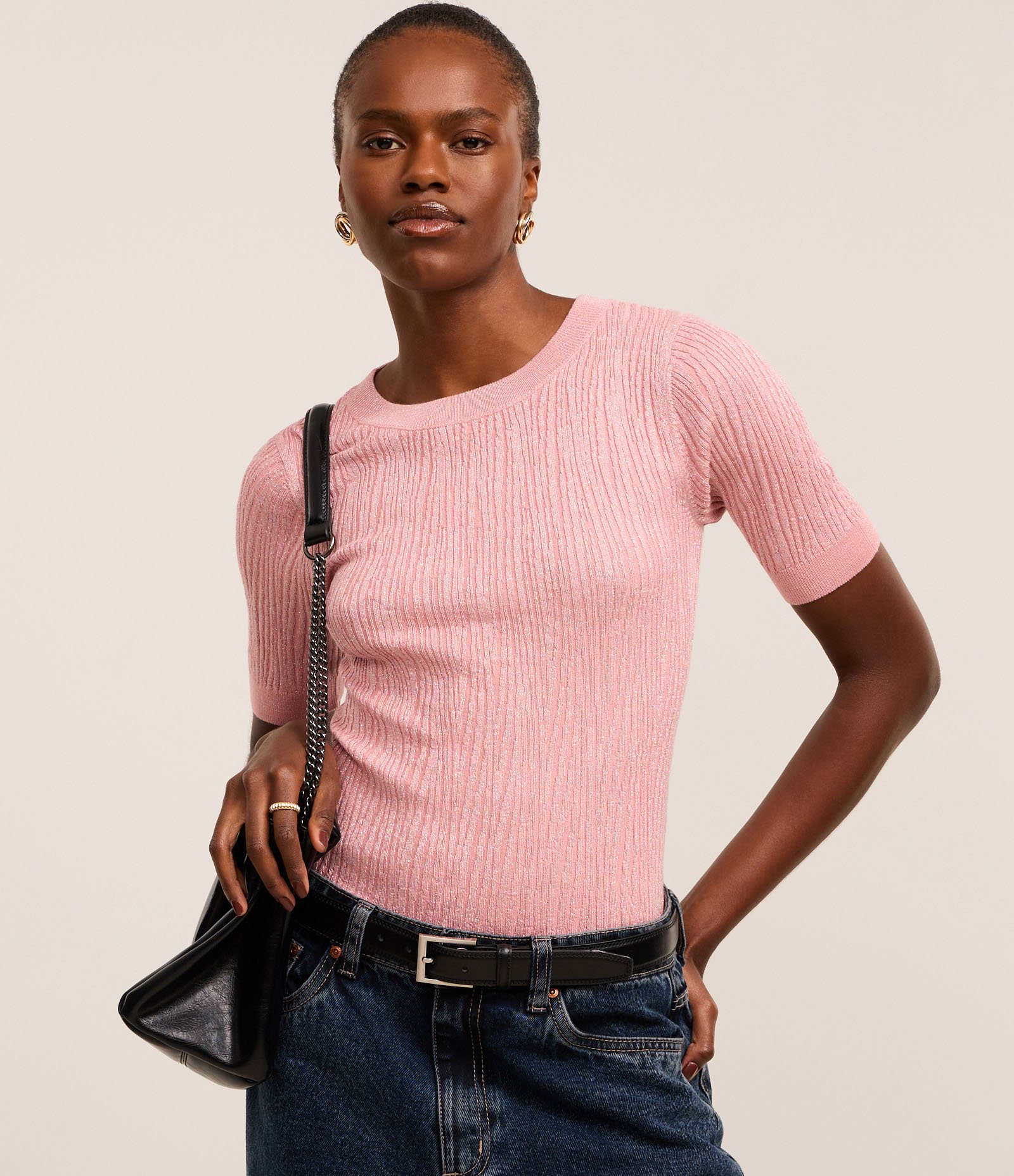 Blusa em Tricô com Ponto Diferenciado e Caimento Leve Rosa 1