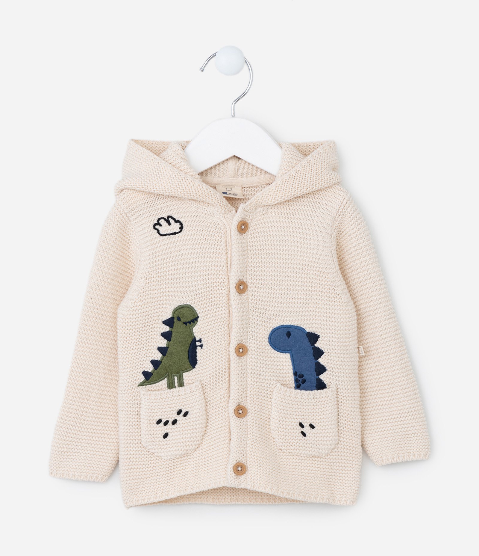 Cardigan Infantil em Tricô com Estampa Dinos - Tam 0 a 18 meses Bege 1
