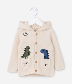 Cardigan Infantil em Tricô com Estampa Dinos - Tam 0 a 18 meses