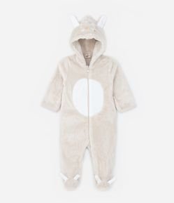 Macacão Infantil em Fleece com Capuz e Orelhinhas - Tam 0 a 24 meses