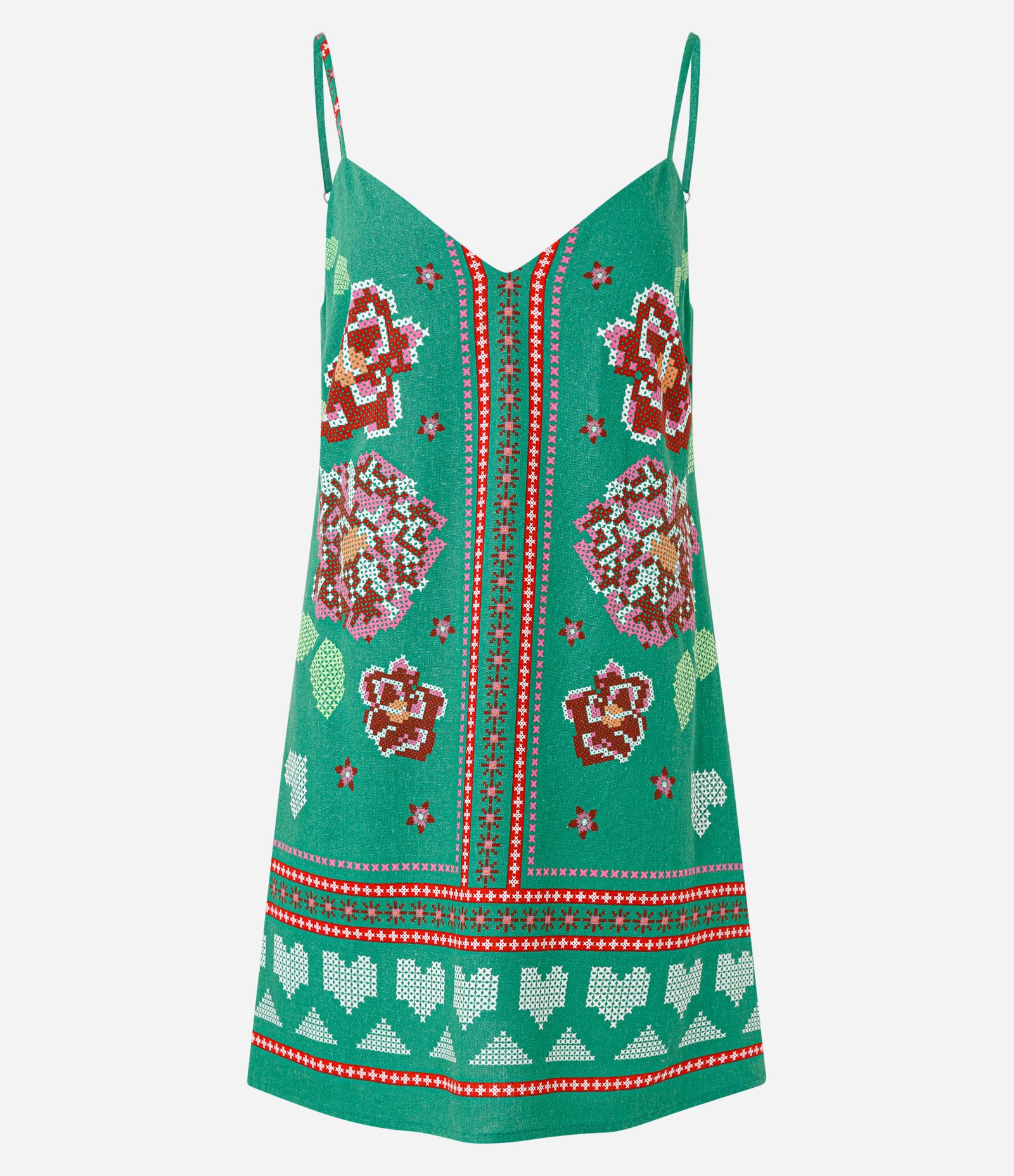 Vestido Curto em Viscolinho com Decote V Alça Fina e Estampa Floral Verde 4