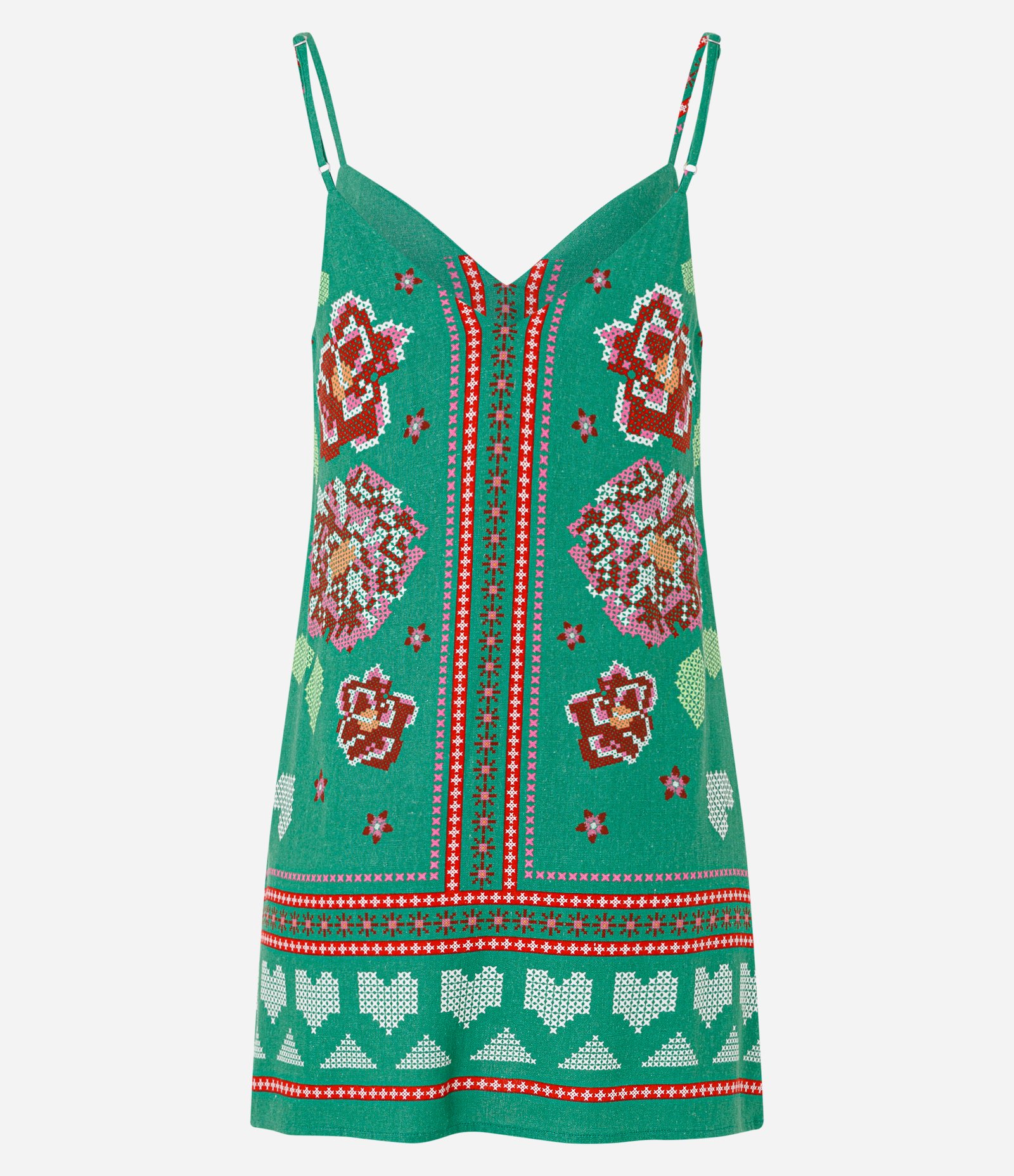 Vestido Curto em Viscolinho com Decote V Alça Fina e Estampa Floral Verde 5