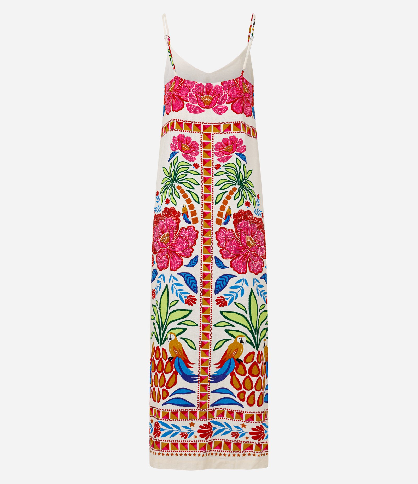 Vestido New Midi em Viscose e Linho com Estampa de Frutas e Flores Branco/Vermelho 5