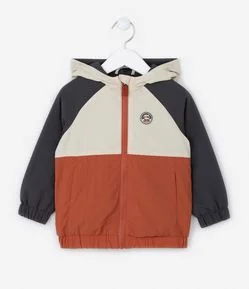 Jaqueta Corta Vento Infantil com Capuz e Bloco de Cores - Tam 1 a 5 anos
