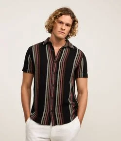 Camisa Regular com Textura Rústica com Listras Contrastantes