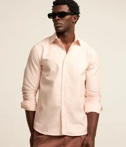 Camisa Regular em Oxford com Listras Fio Tinto