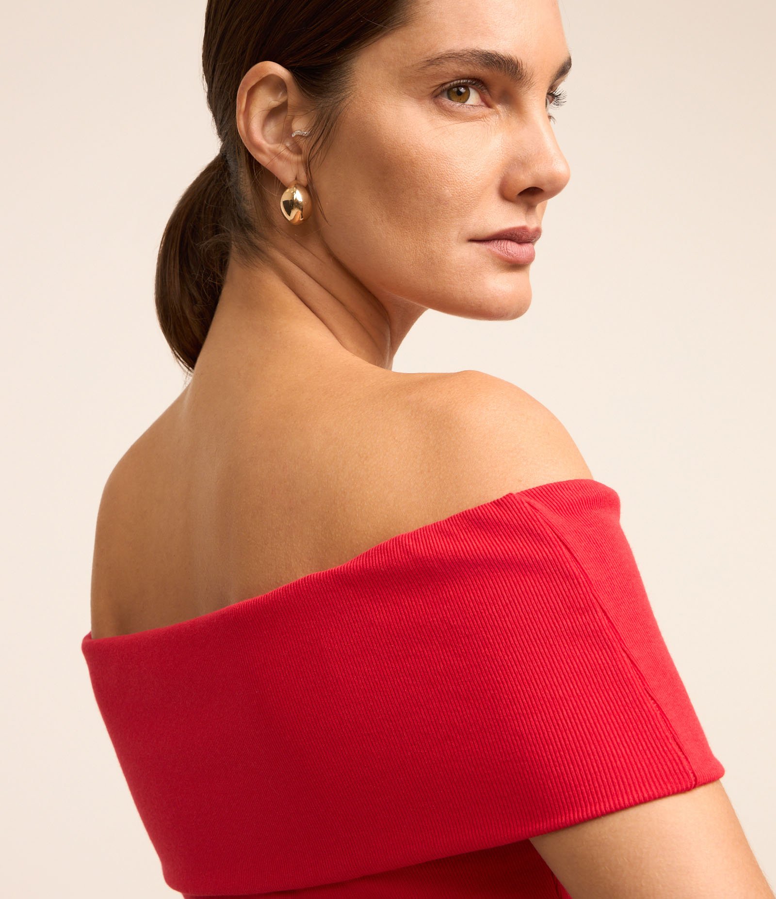 Blusa Ombro a Ombro em Ribana com Dobra no Decote Vermelho 3