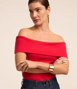 Blusa Ombro a Ombro em Ribana com Dobra no Decote