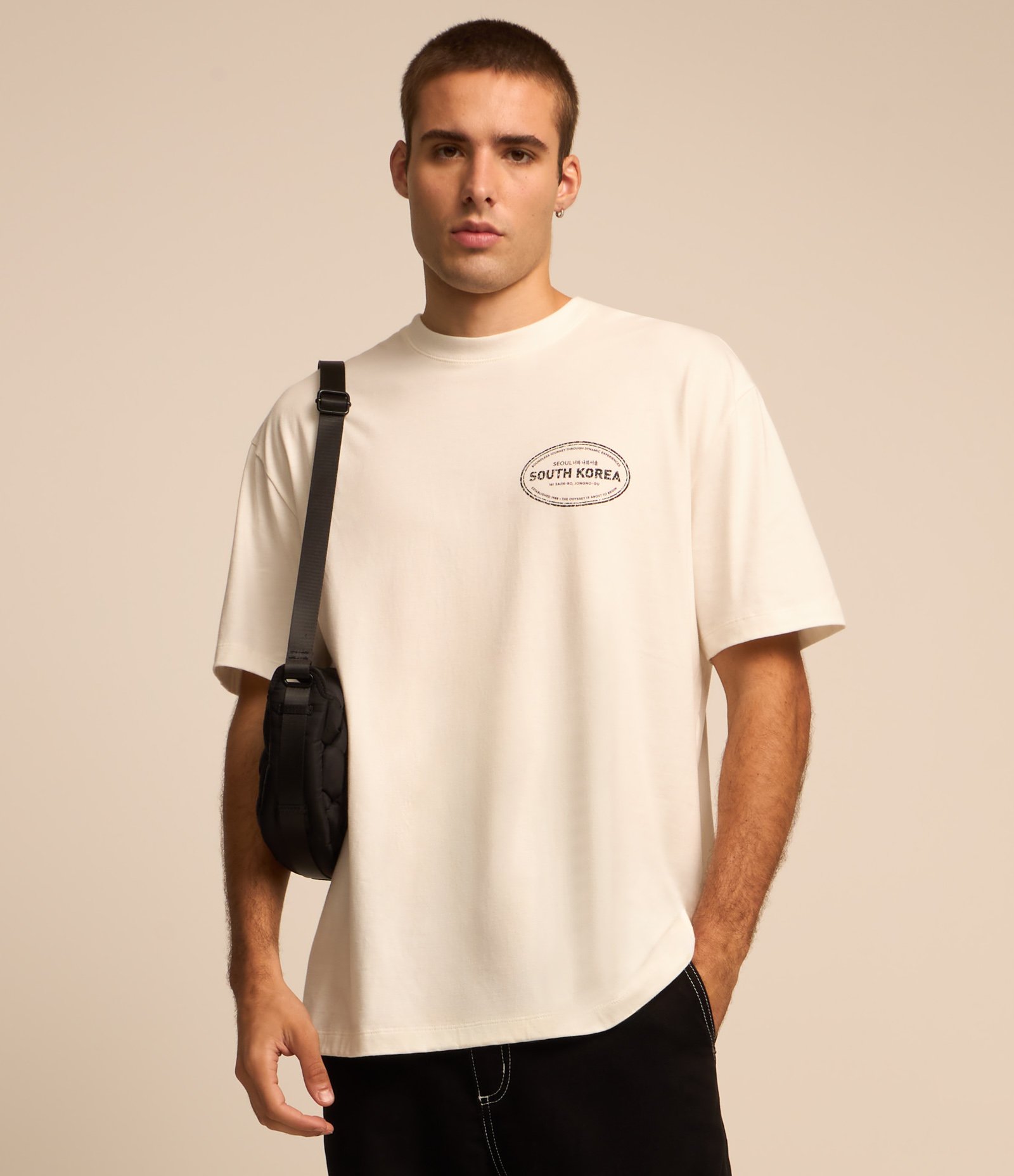 Camiseta Relaxed em Algodão com Estampa South Korea Branco 2