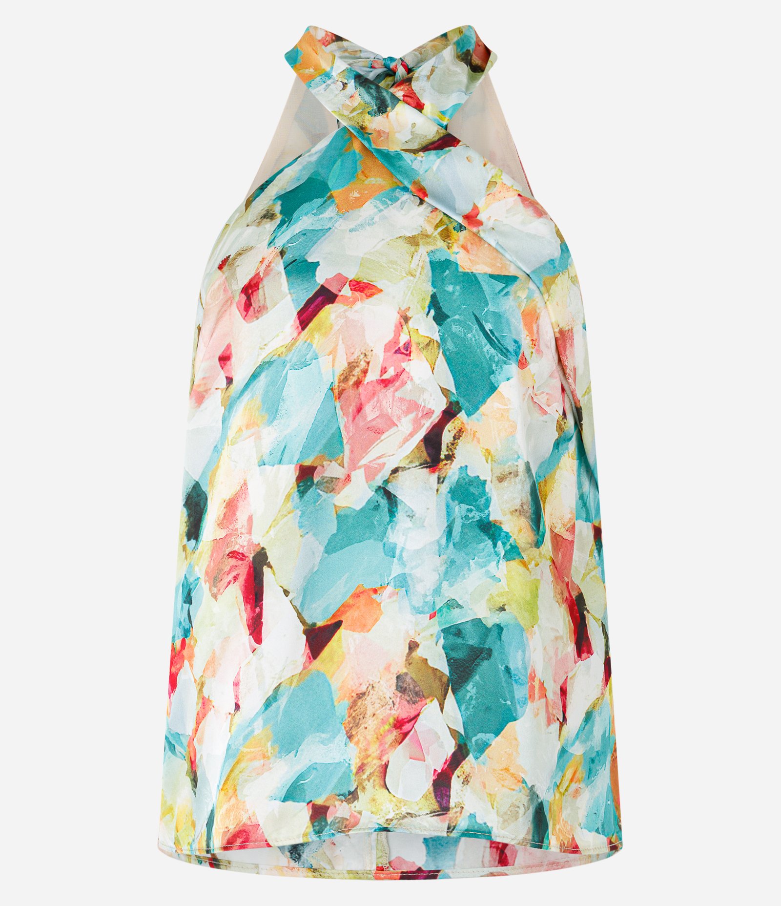 Blusa Acetinada com Laço no Pescoço e Estampa Abstrata Multicores 5