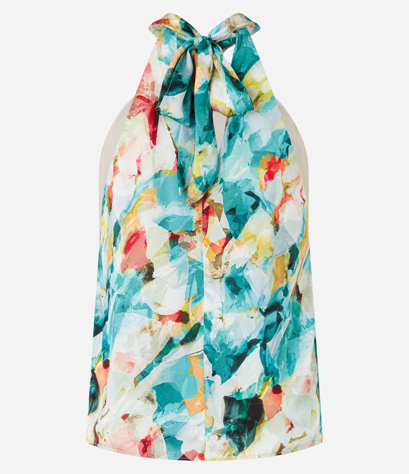 Blusa Acetinada com Laço no Pescoço e Estampa Abstrata Multicores 6