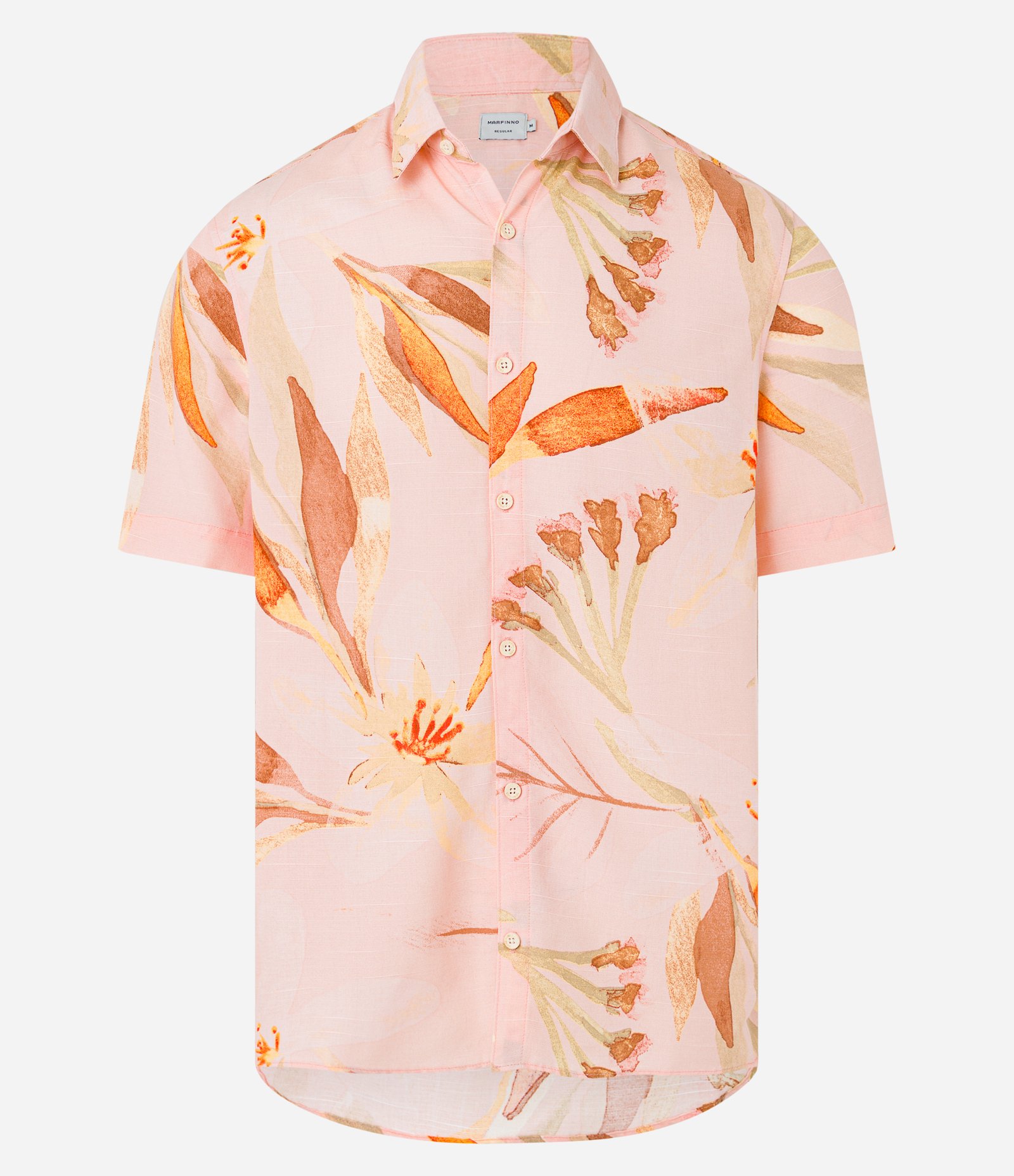 Camisa Regular em Voil com Estampa de Folhagem Salmão 6