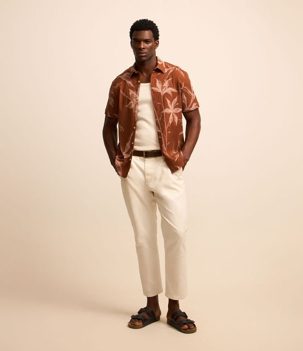 Camisa Regular em Voil com Estampa Florida