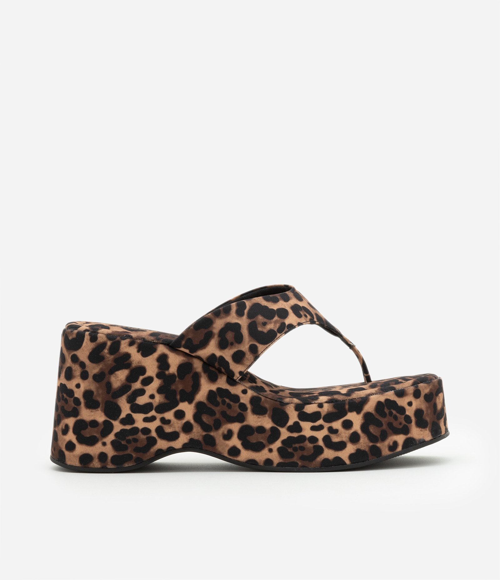 Sandália de Dedo Plataforma Texturizada com Estampa Animal Print Marrom 1