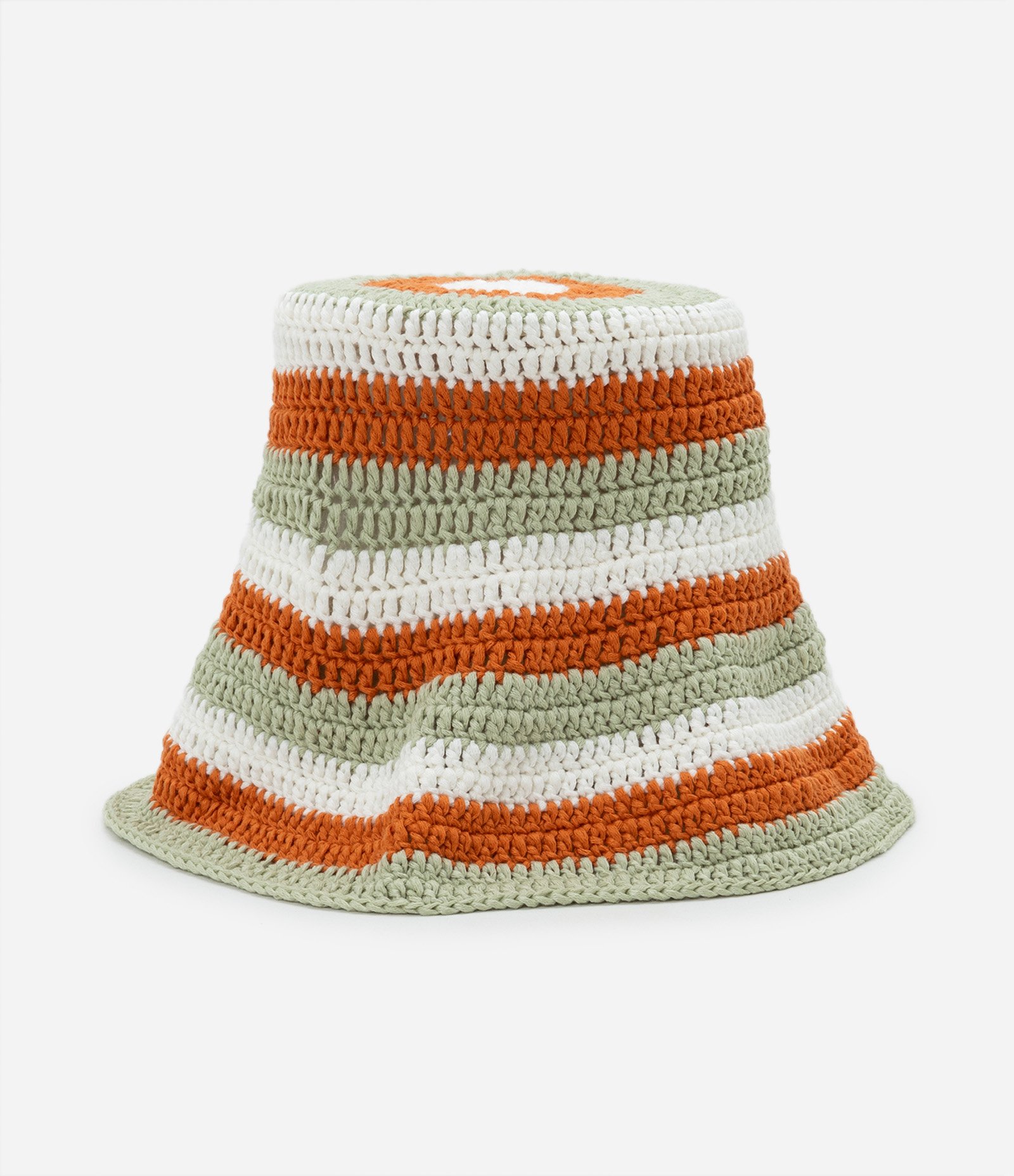 Chapéu Bucket Listrado em Tricô com Efeito Crochê Verde/Laranja/Branco 2