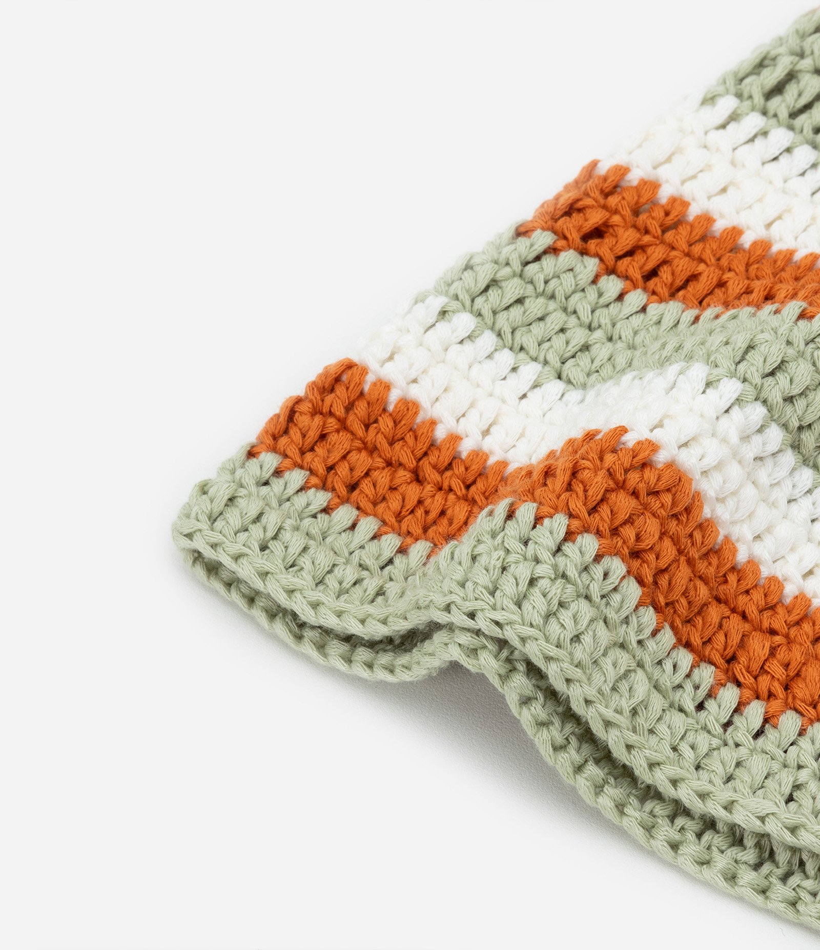 Chapéu Bucket Listrado em Tricô com Efeito Crochê Verde/Laranja/Branco 3