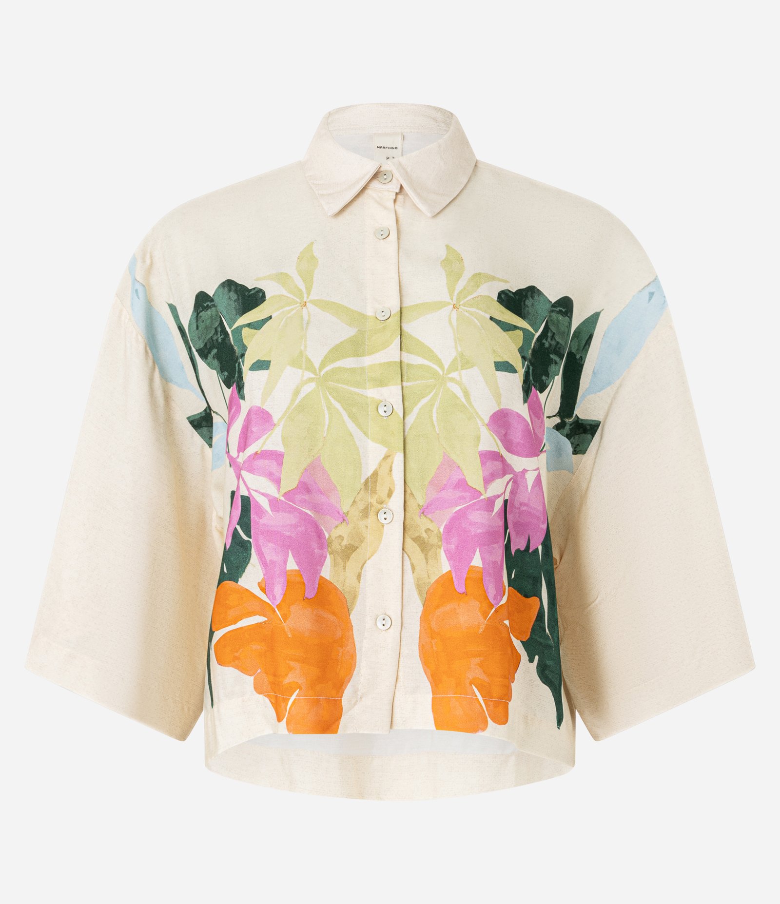 Blusa em Viscose com Decote Colarinho e Estampa Floral Bege 5